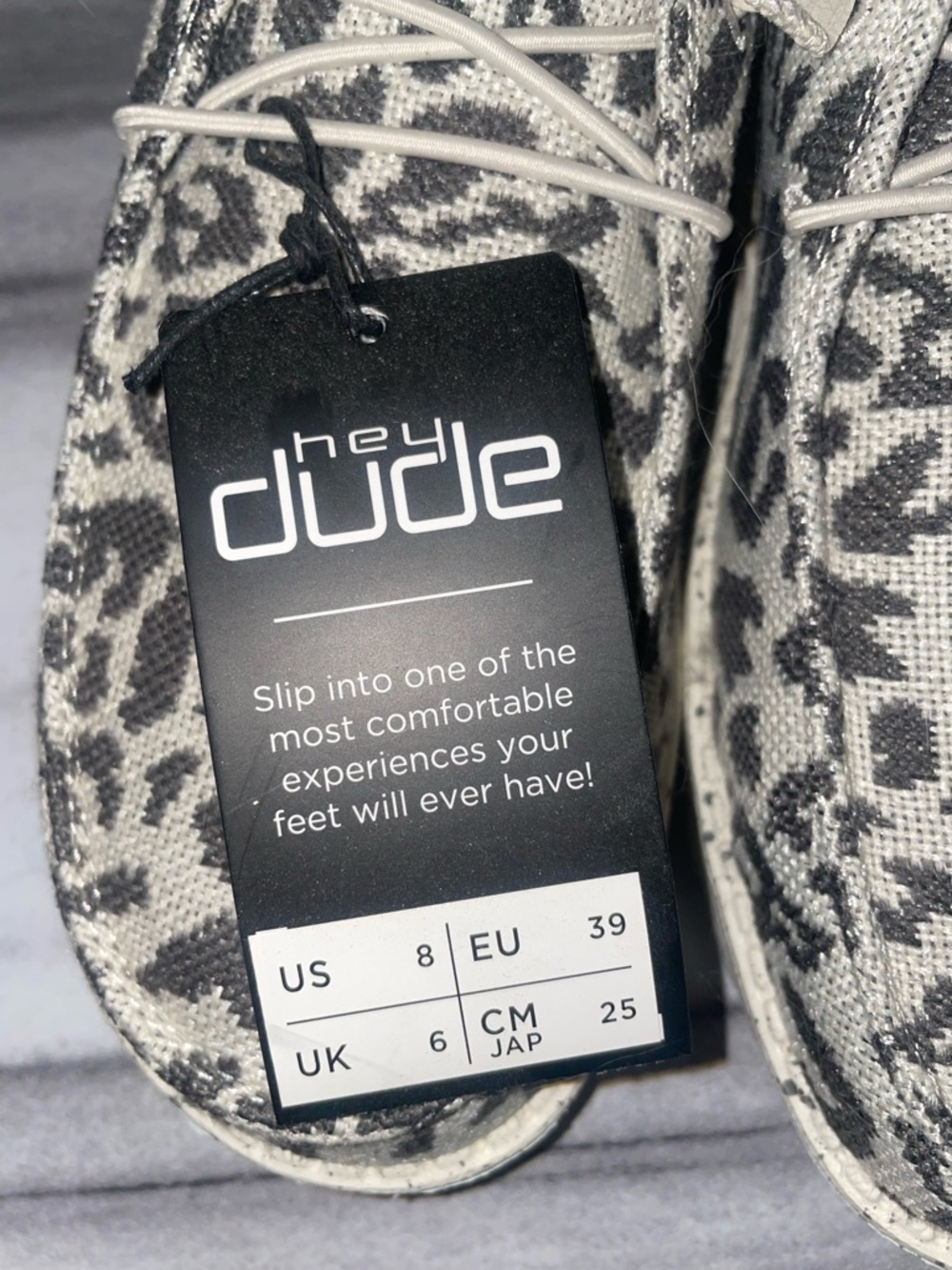 Hey Dude Leopard Print Slip-On Moccasins in Gray and Cream - Picture 2 of 4